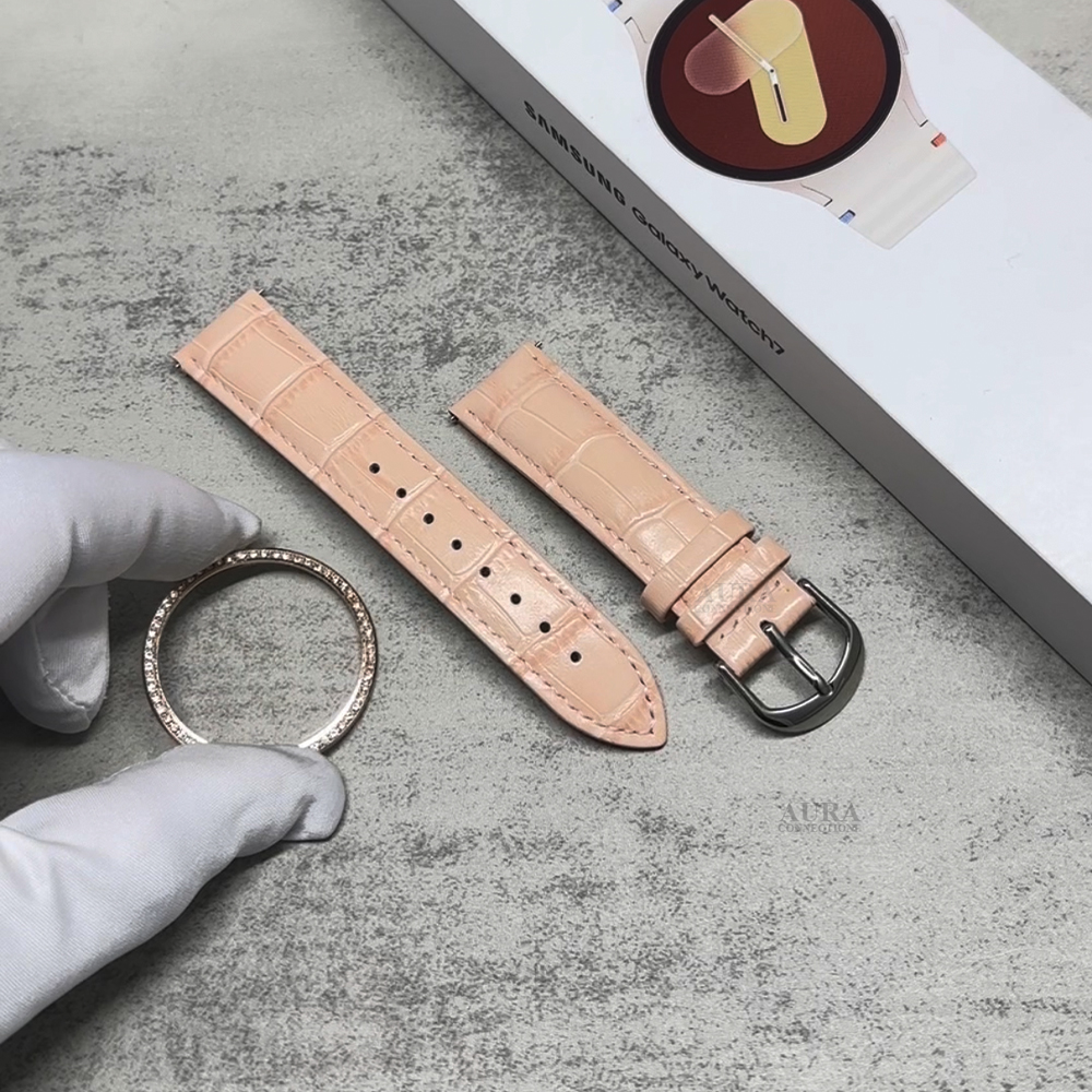 갤럭시워치7 핑크 가죽스트랩 큐빅 베젤링 커스텀 갤럭시워치 6 5 4 40mm 호환 - 상세 이미지 5