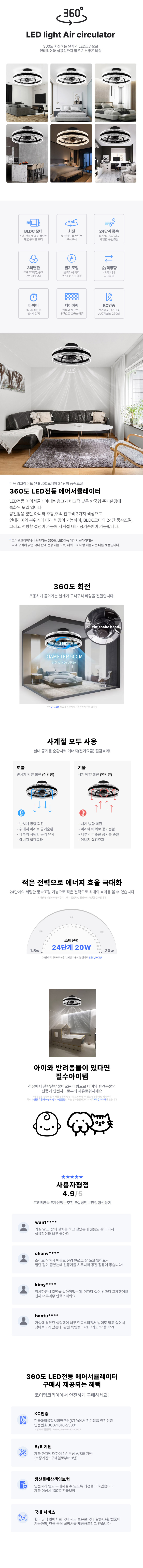360도회전 크리스탈 천장 조명 선풍기 실링팬 공기순환 리모컨 안방 작은방 50cm 판매처 상세 정보 이미지 4