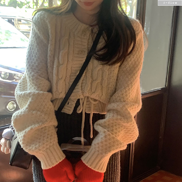 필즈 꽈배기 케이블 허리끈 울니트 가디건 1co봄 가을 크롭 도톰 루즈핏 제이플로우 이미지 7