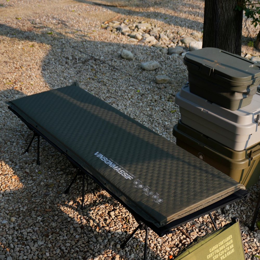 빈슨메시프 시그니처 엠보싱 자충매트 휴대용 차박 캠핑매트 자충 에어매트 싱글, 5cm, 카키