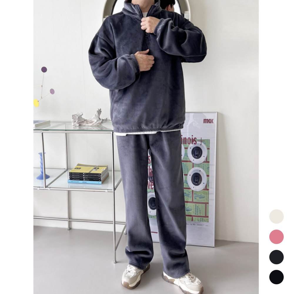 기모체육복 겨울 커플 남자 골덴 트레이닝 츄리닝 세트 셋업 - 메인 이미지