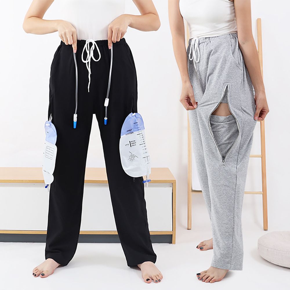 환자 소변팩 바지 소변줄 포켓 장루 주머니 바지 그레이 - 메인 이미지