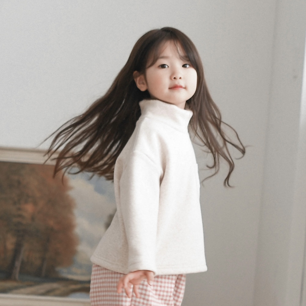 코코 반폴라 티셔츠 포켓 기본 겨울 속기모 밍크 아동 루즈핏 오트밀 핑크 그레이 네이비 - 상세 이미지 3