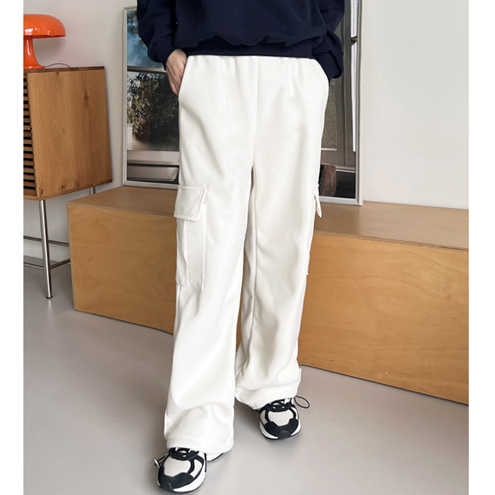코듀로이팬츠 기모 고무줄 밴딩 여성 와이드 스트링 카고 통바지 - 상세 이미지 2