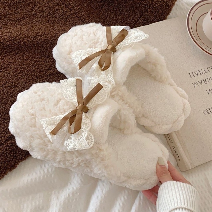 노리스 여성 털실내화 실내슬리퍼 거실화 리본 양털 겨울 거실 실내화
