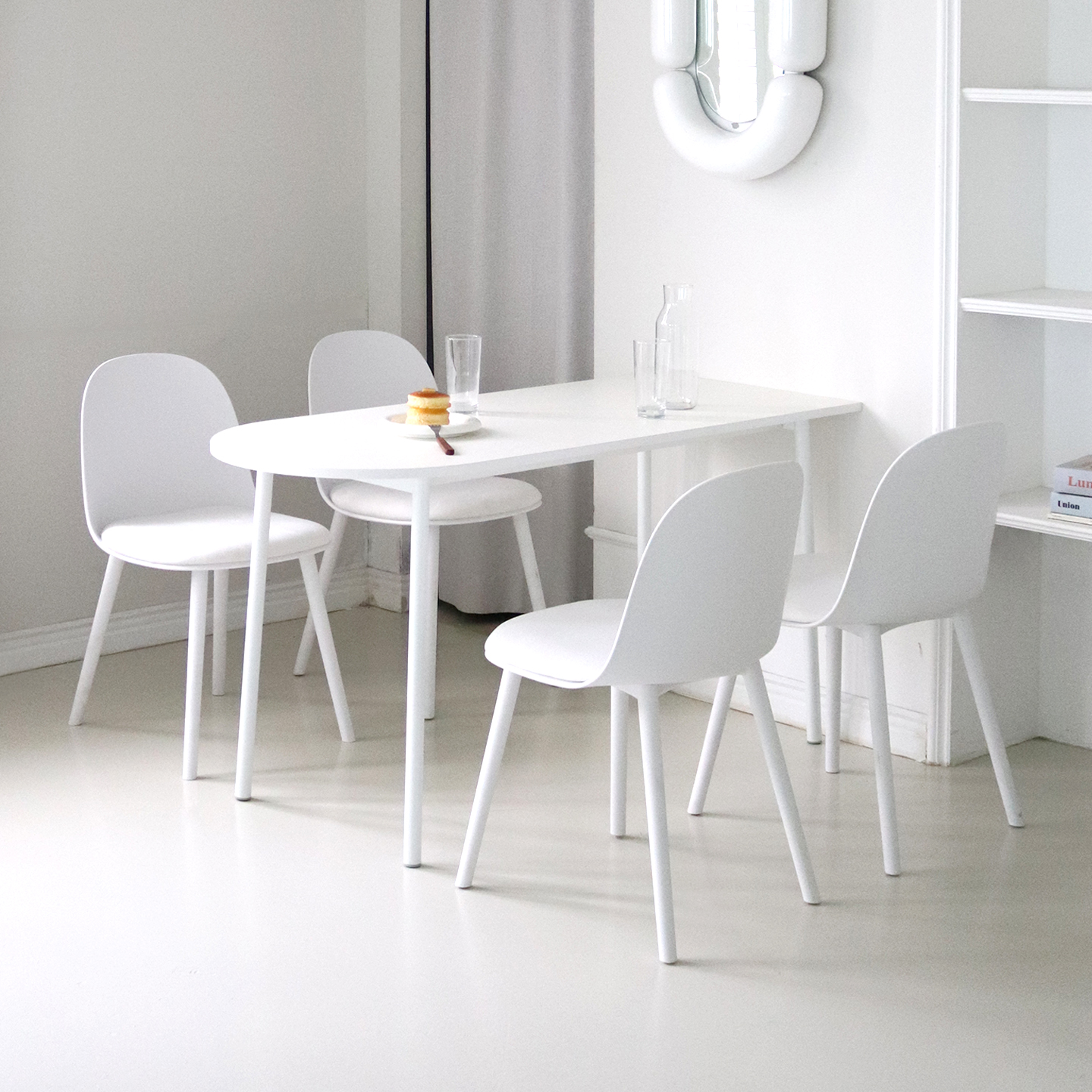 비알프렌드 오호 반타원 식탁 1인 2인 4인 라미네이트 테이블 600폭 1400mm, 화이트