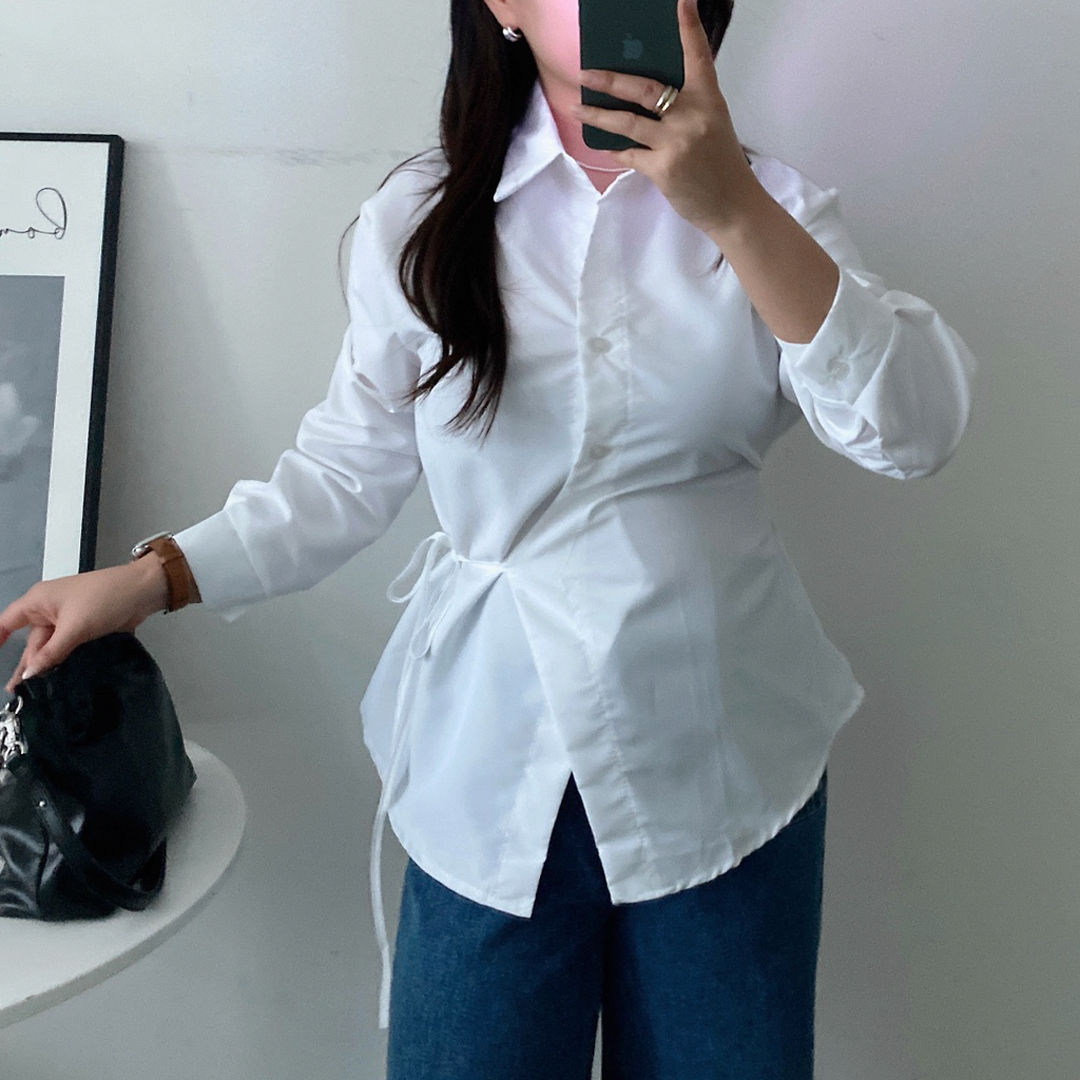 랩블라우스 블루 스트라이프셔츠 하객블라우스 링클프리셔츠 이미지 6