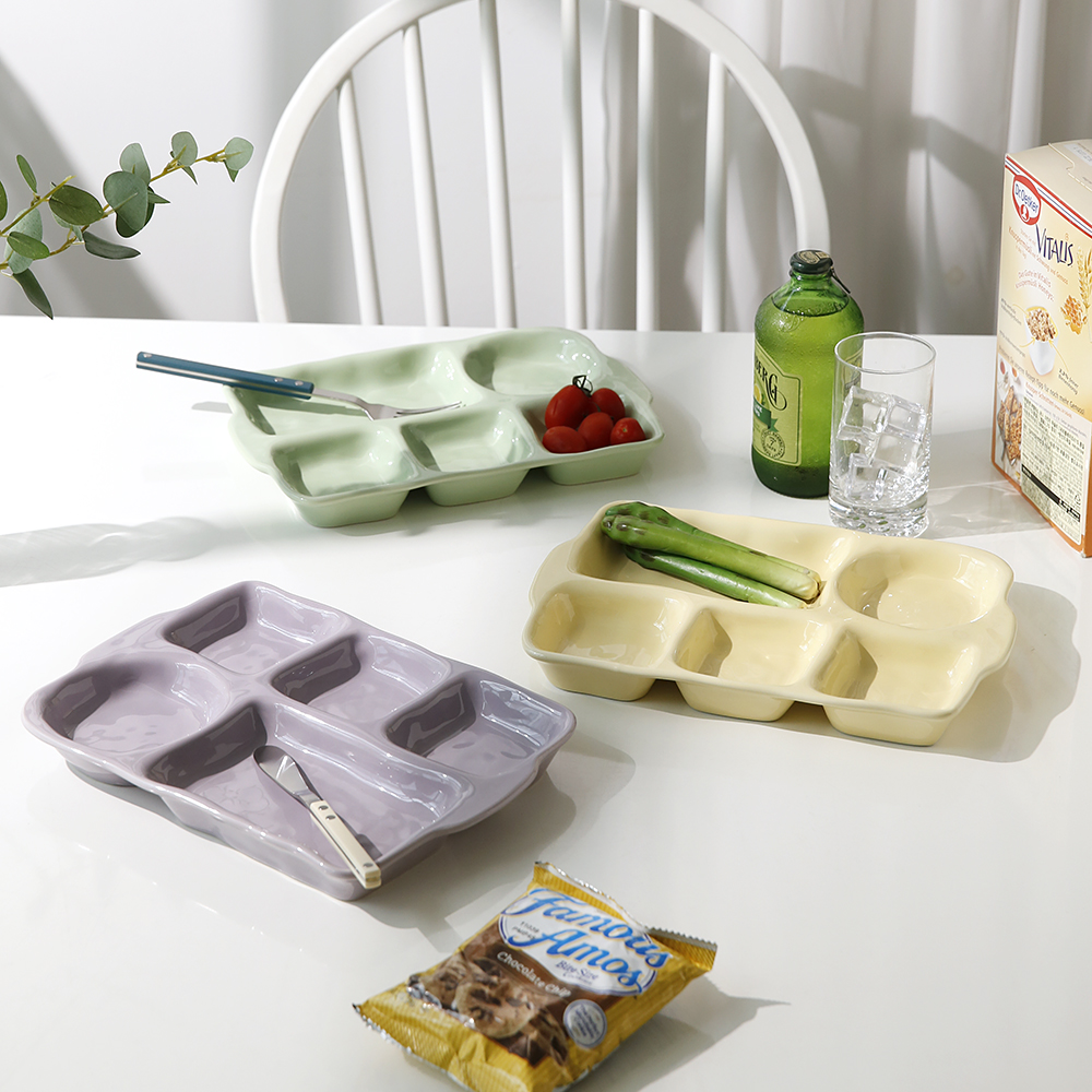 도자기식판 5구 성인 어린이 1인식기 가정용 다이어트 세라믹식판