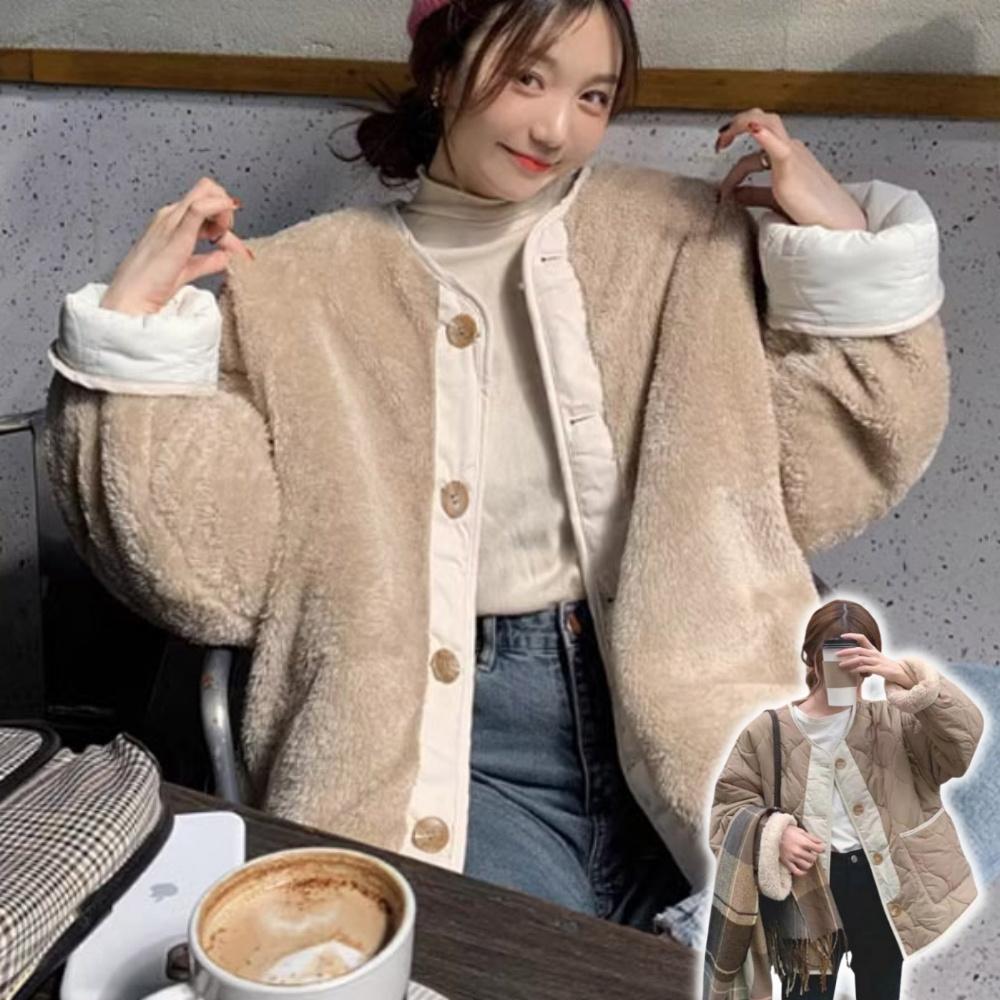 양면 캐주얼패딩 뽀글이점퍼 브라운패딩 따듯한패딩 - 상품 이미지