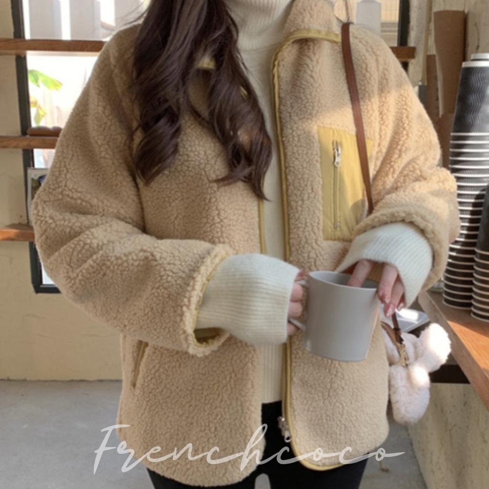 프렌치코코 뽀글이 후리스 점퍼 봄버 여성 플리스 - 상품 이미지