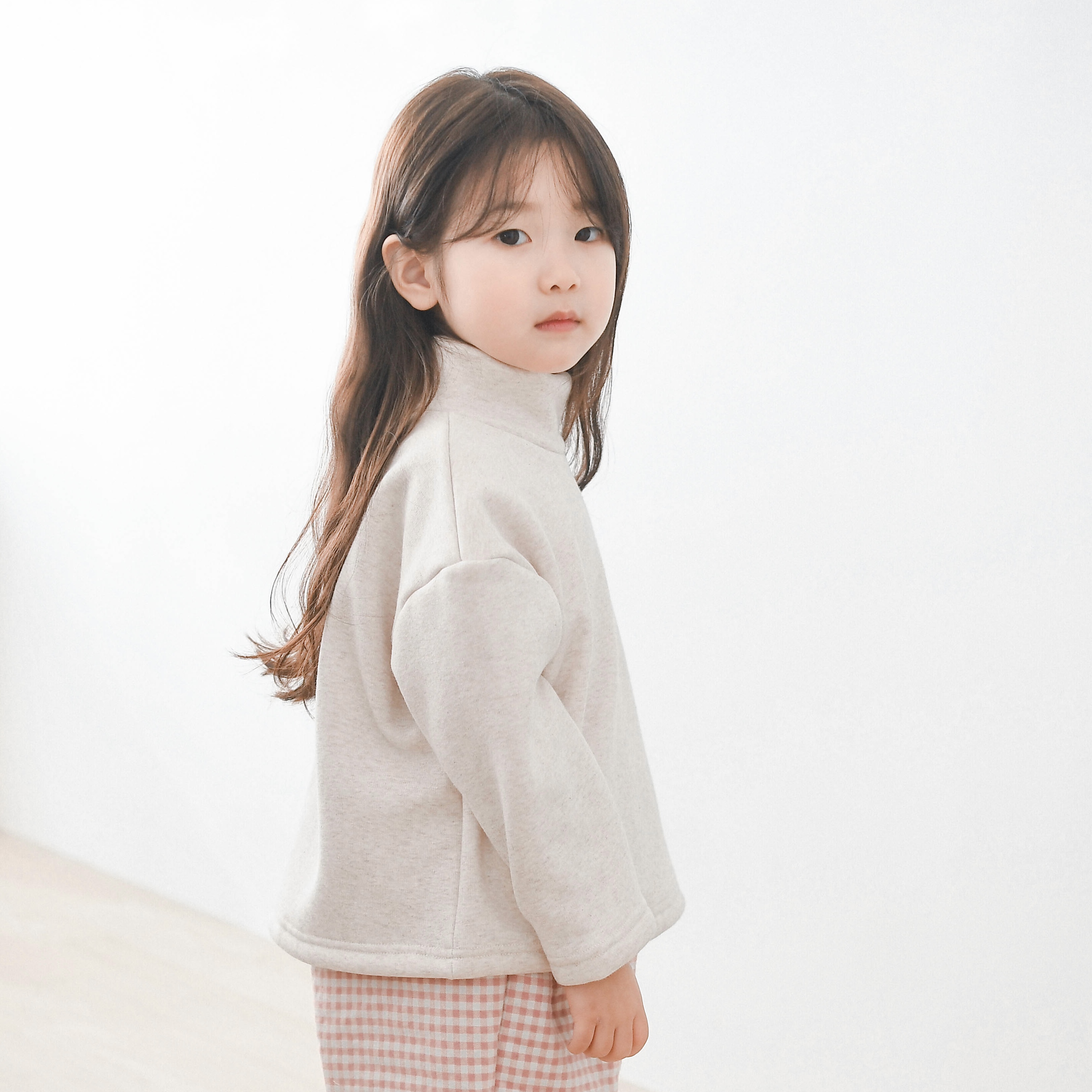 코코 반폴라 티셔츠 포켓 기본 겨울 속기모 밍크 아동 루즈핏 오트밀 핑크 그레이 네이비 - 상세 이미지 4