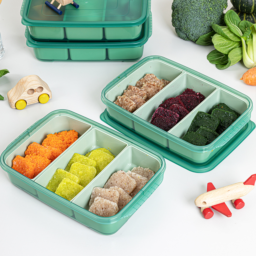 [N단독구성] 여름에도 냉장보관이 오래가는 리놀 함유 이유식 큐브 보관 용기 국민템 이지앤프리 튼튼이 웨이브킵 나눔칸 나눔용기 3칸 1700ml 6P