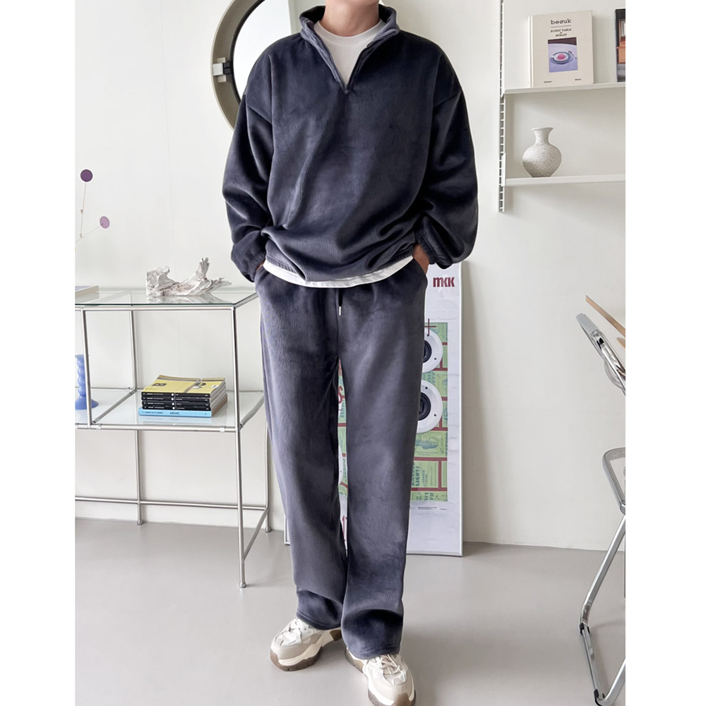 기모체육복 겨울 커플 남자 골덴 트레이닝 츄리닝 세트 셋업 - 상세 이미지 2