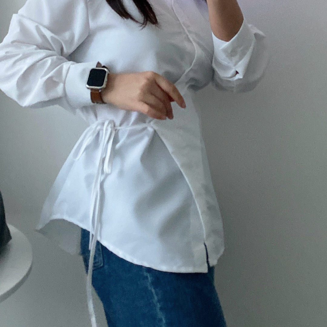 랩블라우스 블루 스트라이프셔츠 하객블라우스 링클프리셔츠 - 상세 이미지 5