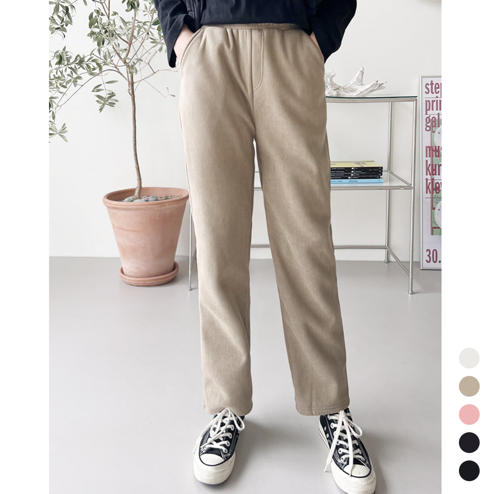 코듀로이팬츠 기모 후리스 고무줄 밴딩 여성 골덴 일자 바지 - 상품 이미지