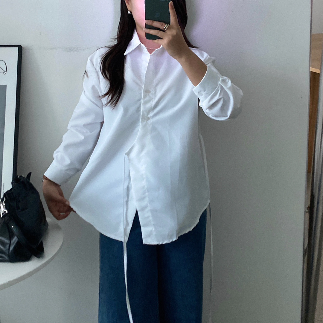 랩블라우스 블루 스트라이프셔츠 하객블라우스 링클프리셔츠 이미지 7