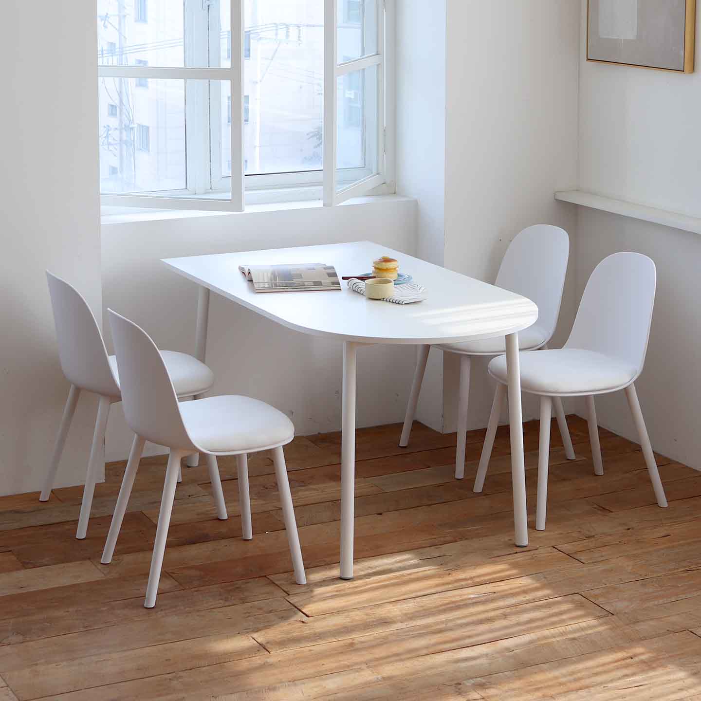 비알프렌드 오호 반타원 식탁 1인 2인 4인 라미네이트 테이블 800폭 1400mm, 화이트