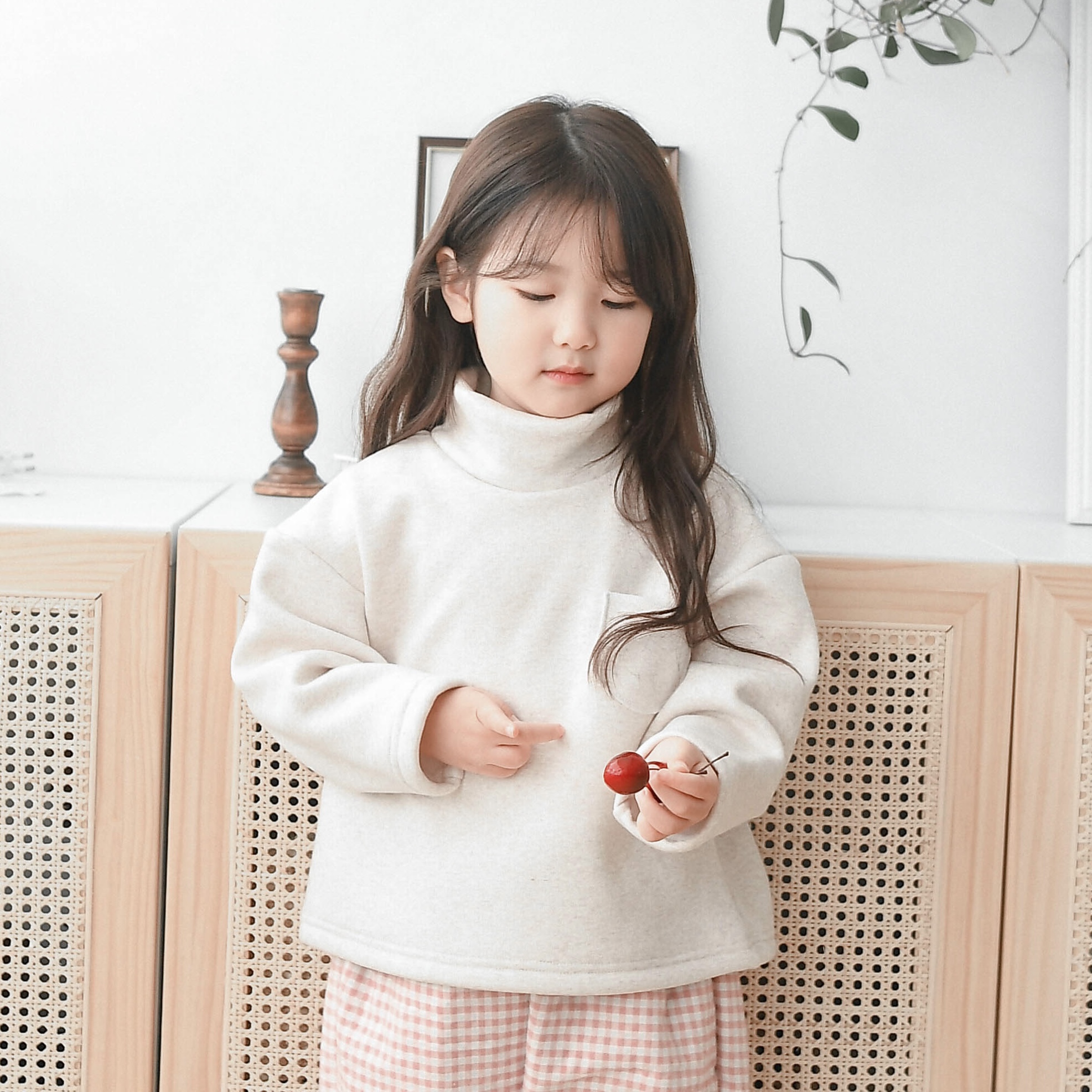 코코 반폴라 티셔츠 포켓 기본 겨울 속기모 밍크 아동 루즈핏 오트밀 핑크 그레이 네이비 - 상세 이미지 2