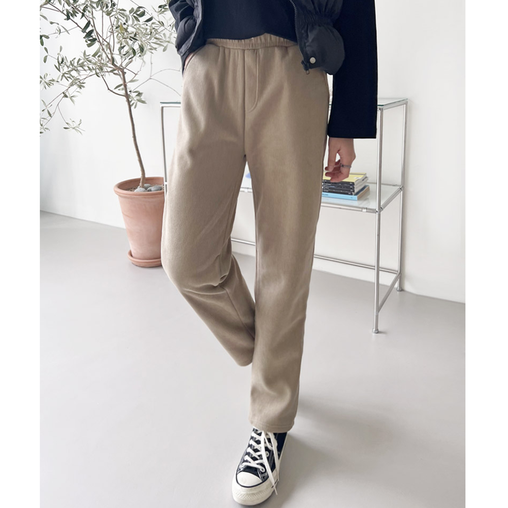 코듀로이팬츠 기모 후리스 고무줄 밴딩 여성 골덴 일자 바지 - 상세 이미지 2