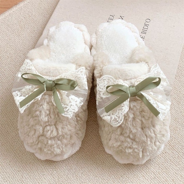 노리스 여성 털실내화 실내슬리퍼 거실화 리본 양털 겨울 거실 실내화