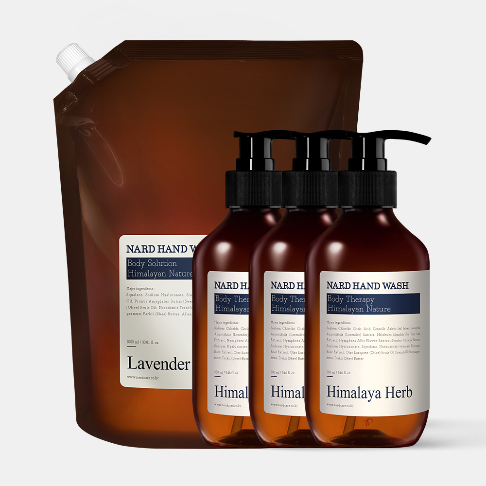 [본품+리필] 나드 핸드워시 손세정제 280ml 라벤더머스크 향 3개입 + 나드 핸드워시 리필 1L