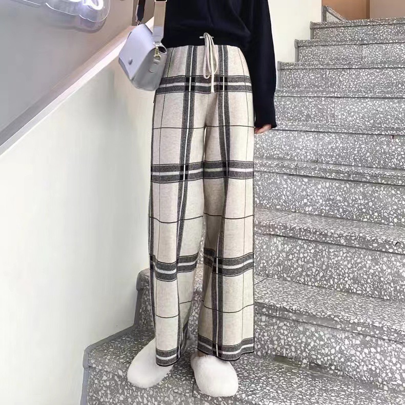 여자여자몰 빅체크 울 니트팬츠 와이드 따뜻한 데일리바지 - 상품 이미지
