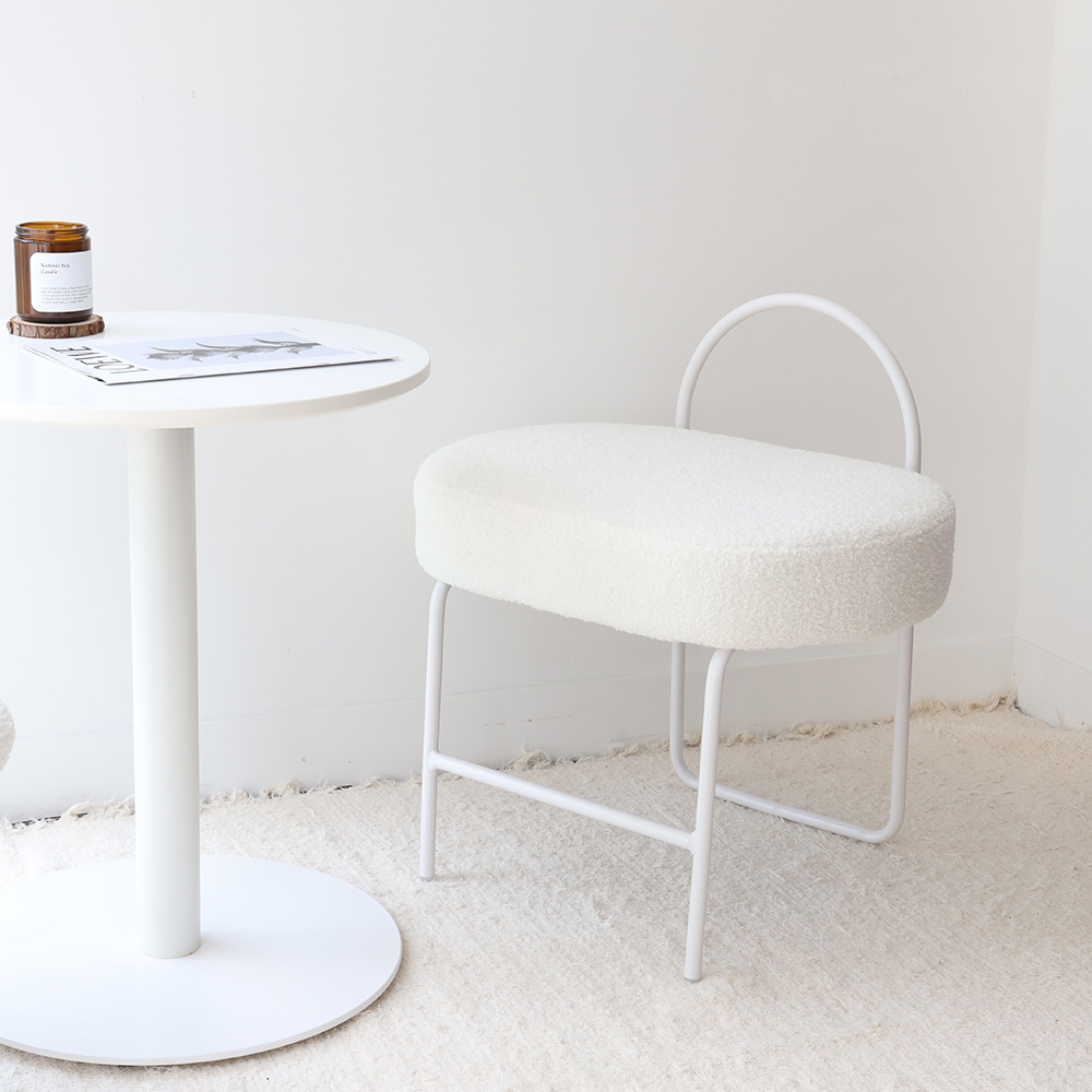 애니 부클레 화장대의자 인테리어 디자인 타원형 패브릭 화이트프레임 스툴의자 / 커버 추가가능