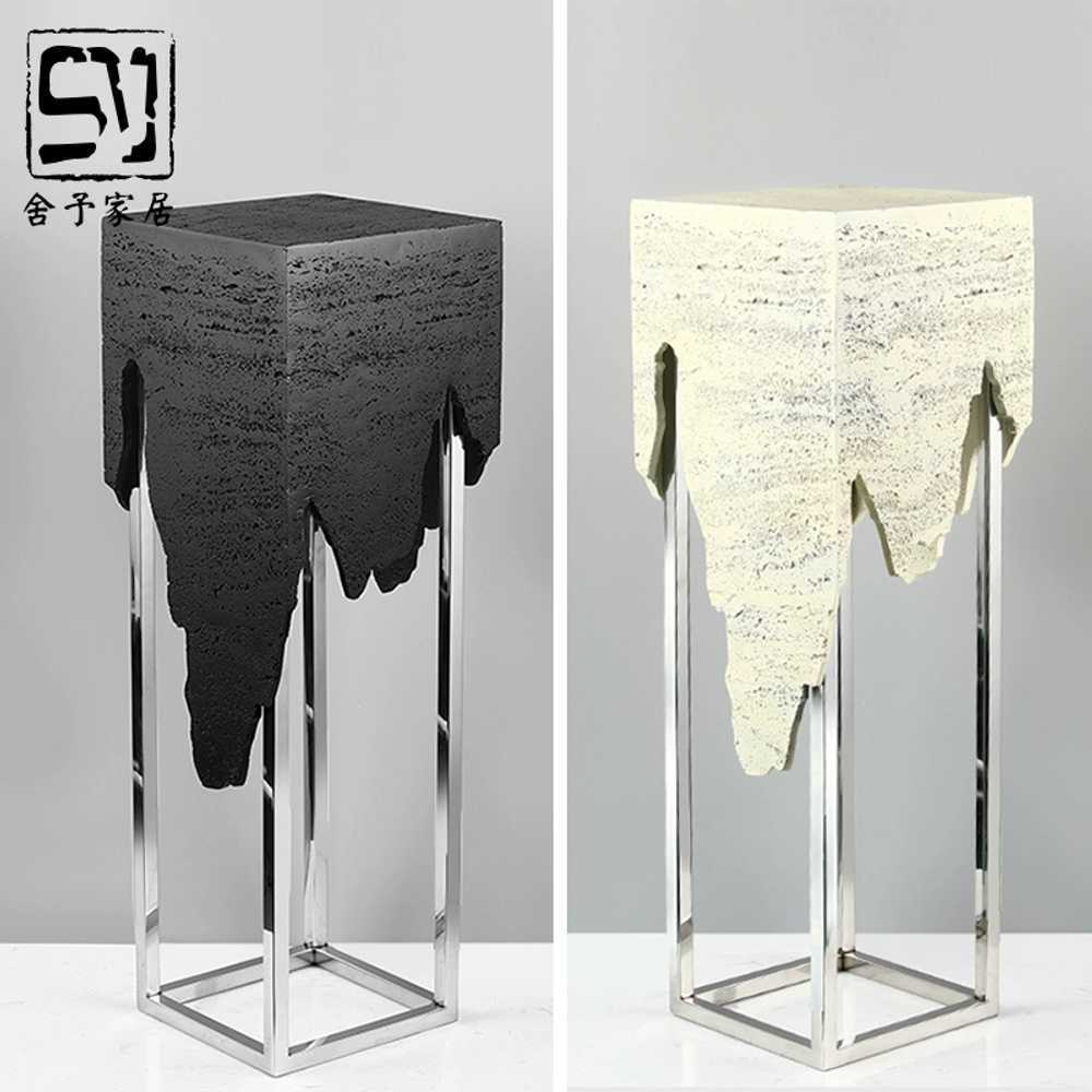촬영 받침대 오브제 마블 조각상 슬레이트 사각 거실 옐로우 골드 30x30x70cm - 상세 이미지 2