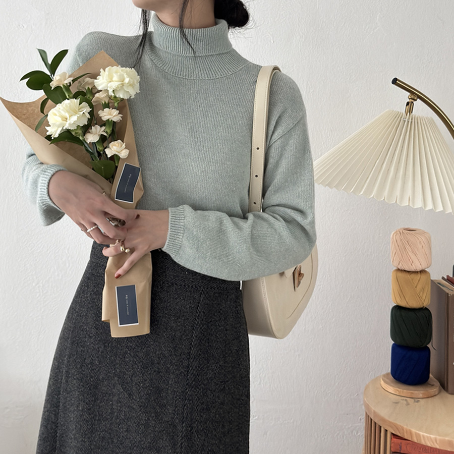 안나 헤링본 울 도톰한 모직 뒷밴딩 A라인 롱 스커트 - 상세 이미지 2