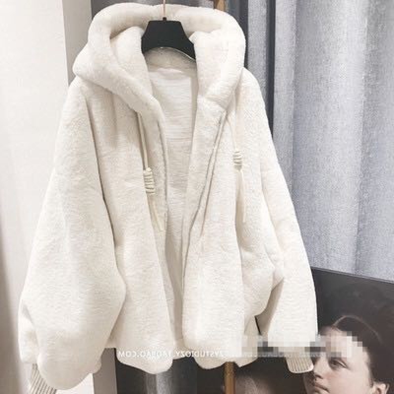 겨울 인조퍼 화이트 후드집업 시보리소매 - 상세 이미지 3