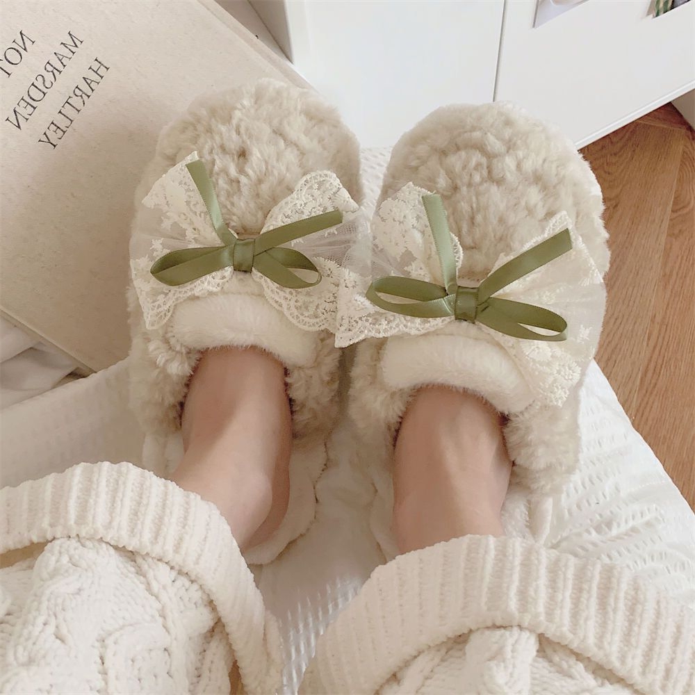 노리스 여성 털실내화 실내슬리퍼 거실화 리본 양털 겨울 거실 실내화