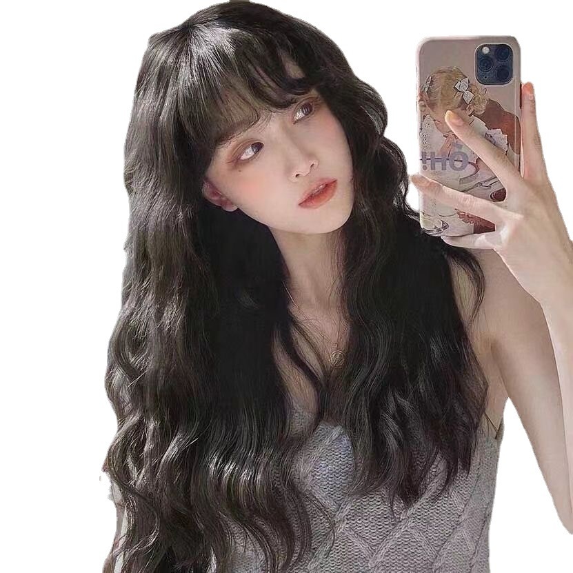 자연스러운 통가발 중단발 장발 항암 탈모 긴 생머리 패션 웨이브펌 가발 - 상세 이미지 4