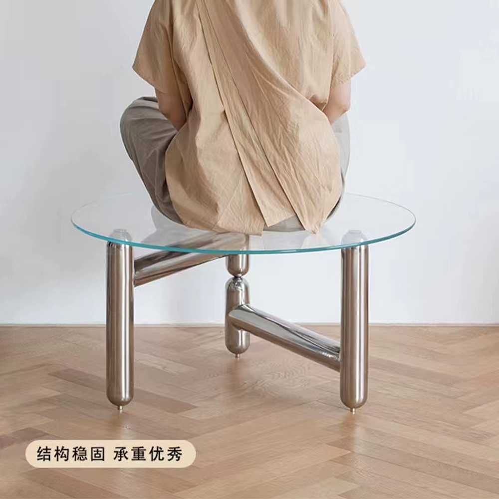 좌식 소파테이블 원형 스테인리스 미드센츄리 라운드 투명 60x45cm - 상세 이미지 5