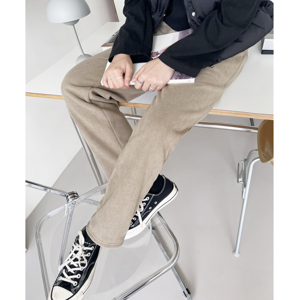 코듀로이팬츠 기모 후리스 고무줄 밴딩 여성 골덴 일자 바지 - 상세 이미지 4