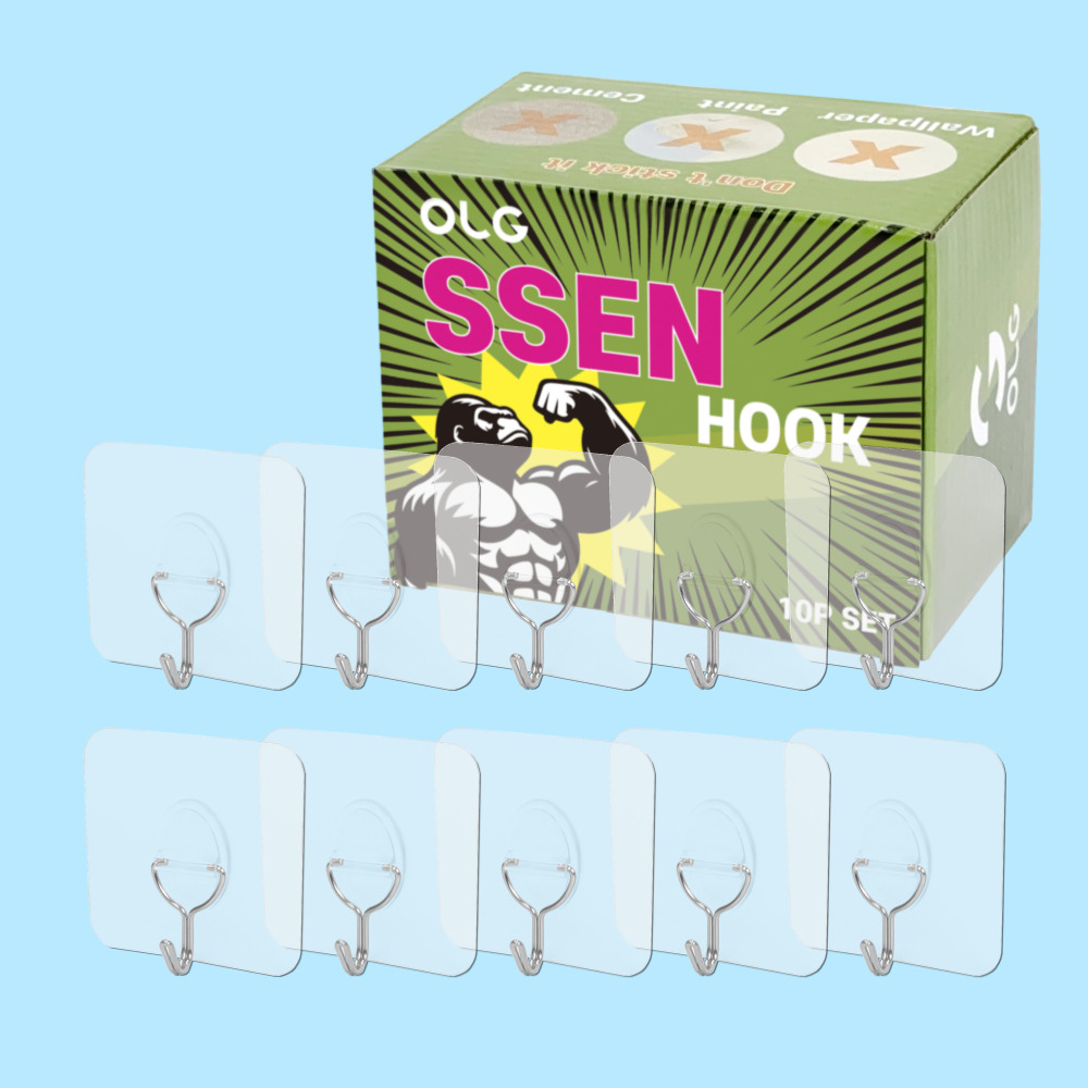 올지 SSEN 쎈 후크 무타공 접착식 15kg 초강력 투명 벽 걸이 액자 스텐, 20개