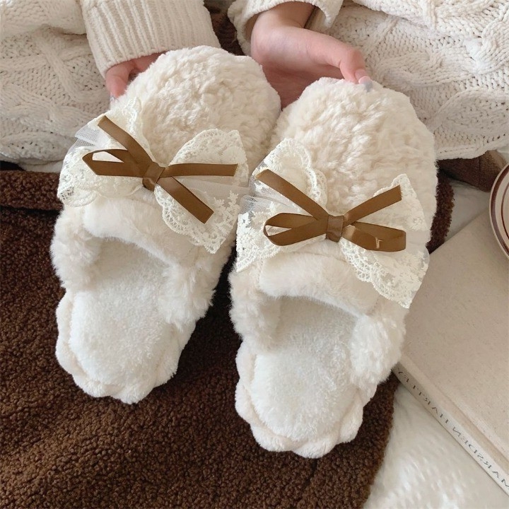 노리스 여성 털실내화 실내슬리퍼 거실화 리본 양털 겨울 거실 실내화
