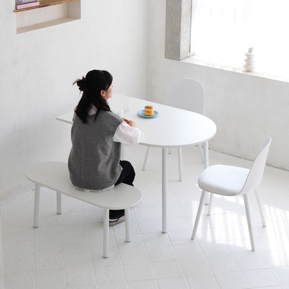 비알프렌드 오호 반타원 식탁 1인 2인 4인 라미네이트 테이블 800폭 1200mm, 화이트