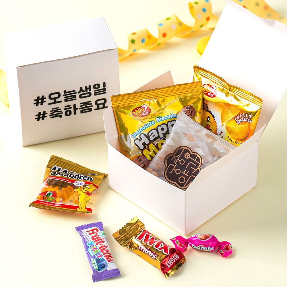 더하모니 네모 간식 상자 화이트(중) 프리미엄 어린이집 학교 교회 과자 세트 - 상품 이미지
