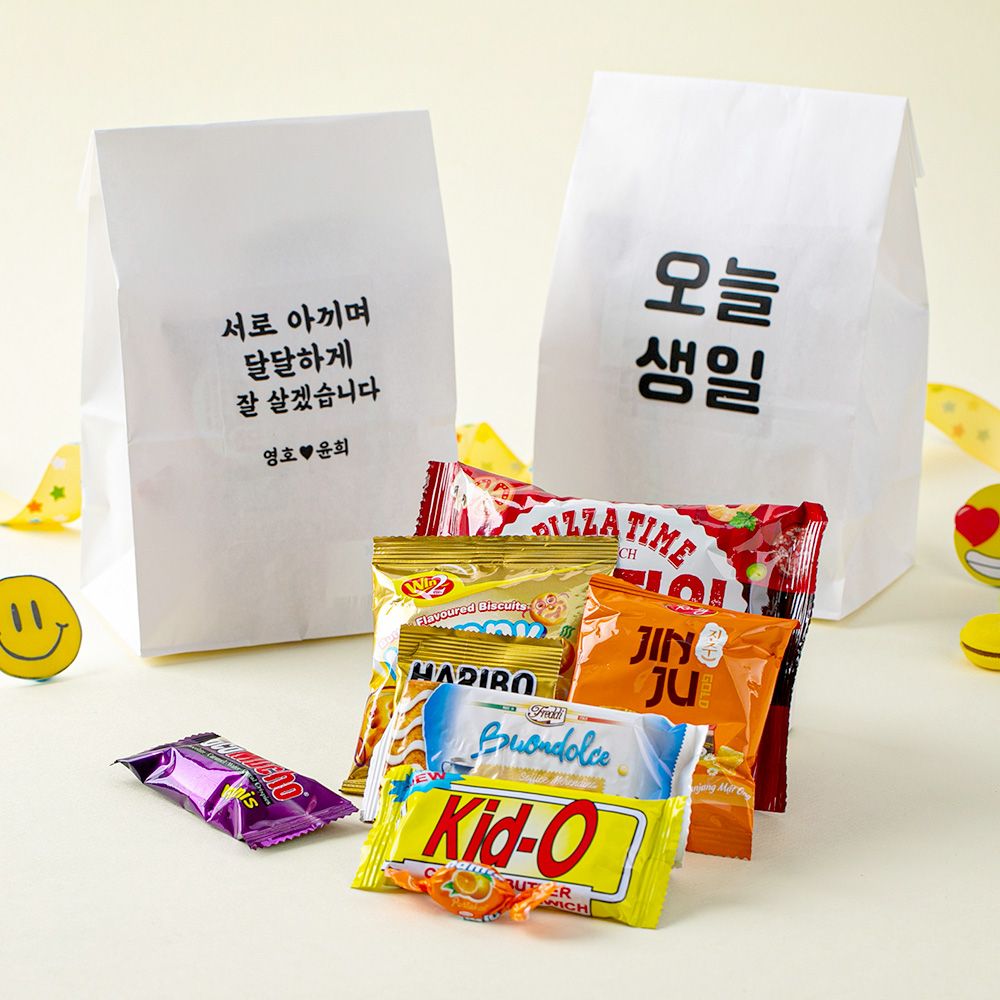 더하모니 종이백 간식세트 화이트(대) 어린이집 학교 교회 과자 세트 - 메인 이미지