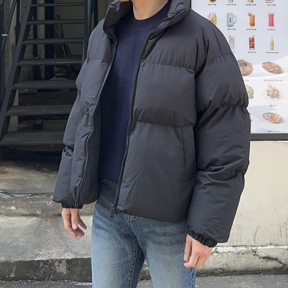 남자 패딩 오버핏 웰론 겨울 하이넥 남자 숏 패딩