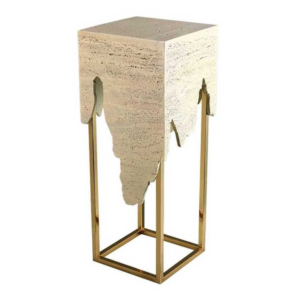 촬영 받침대 오브제 마블 조각상 슬레이트 사각 거실 옐로우 골드 30x30x70cm - 상품 이미지
