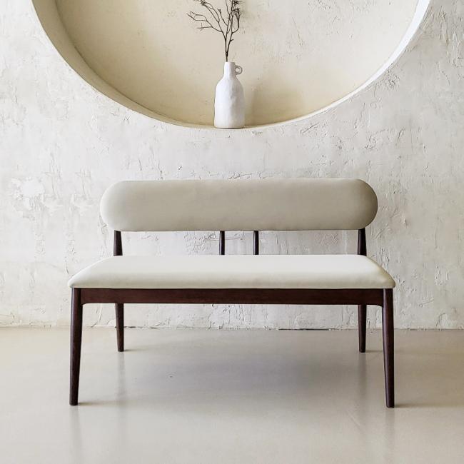 스코나 제르멘 원목 가죽 2인 등받이 벤치 의자