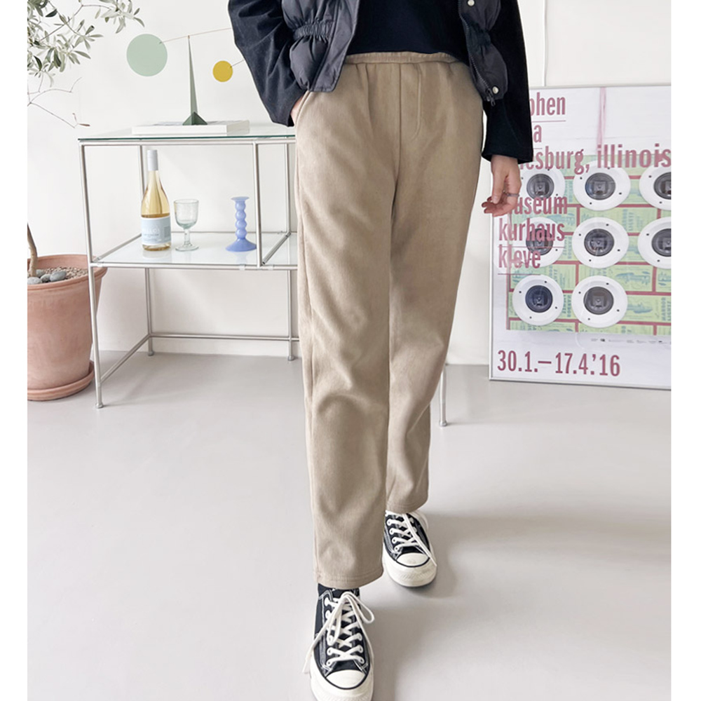 코듀로이팬츠 기모 후리스 고무줄 밴딩 여성 골덴 일자 바지 - 상세 이미지 3