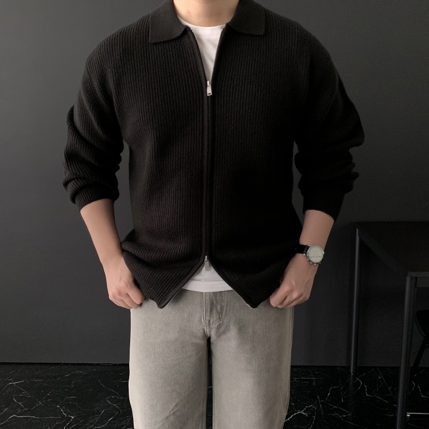 남자 오버핏 가디건 남자니트집업 캐시미어 투웨이 지퍼 카라넥 - 상세 이미지 2