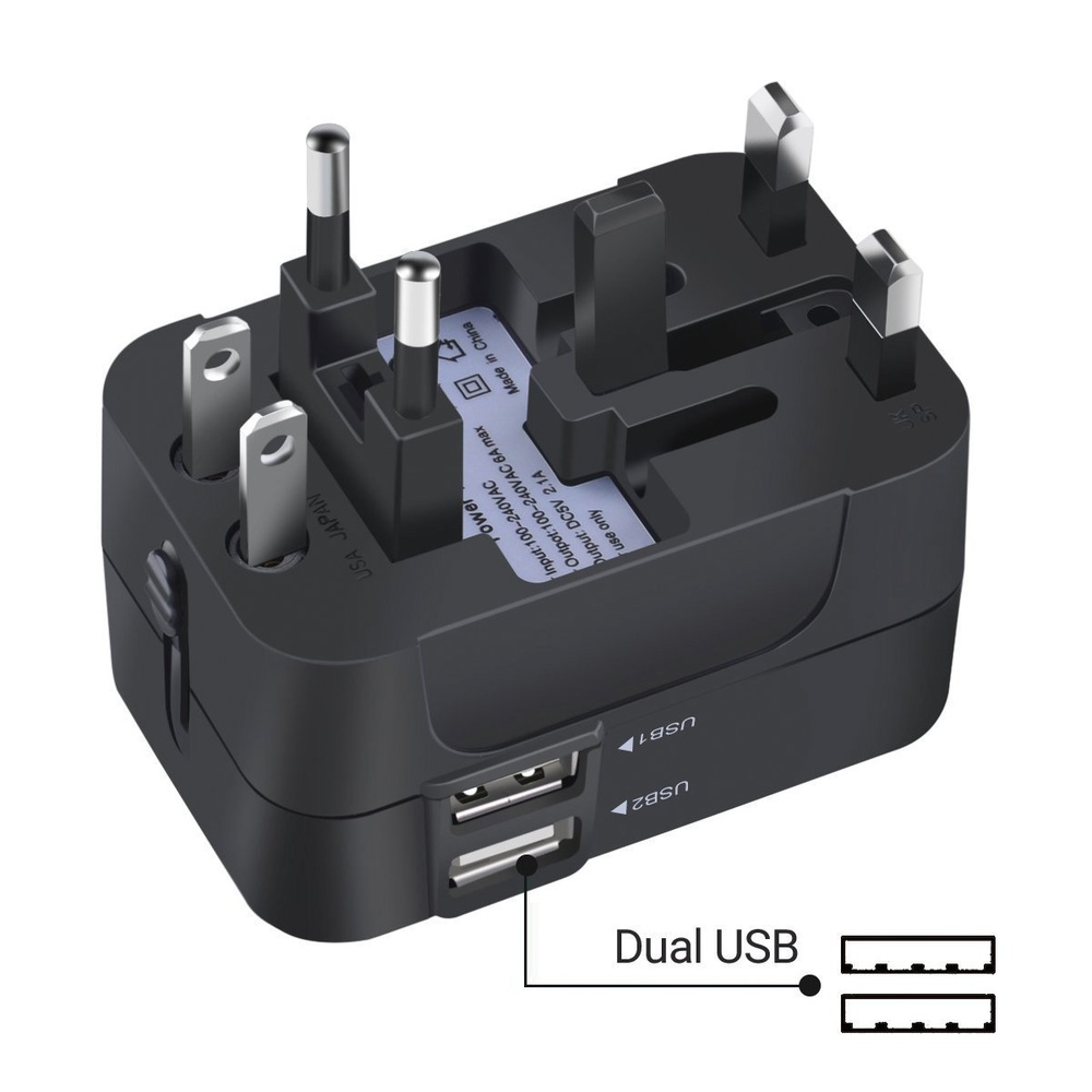 듀얼 USB 2.1A 여행용 돼지코 범용변환기 글로벌 변환 플러그 110V-240V - 메인 이미지