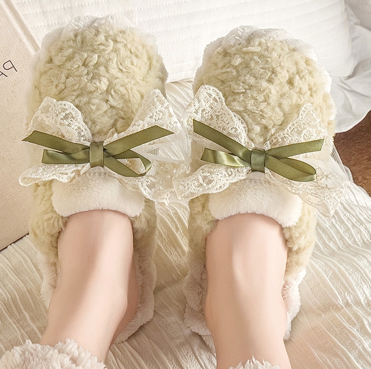 노리스 여성 털실내화 실내슬리퍼 거실화 리본 양털 겨울 거실 실내화