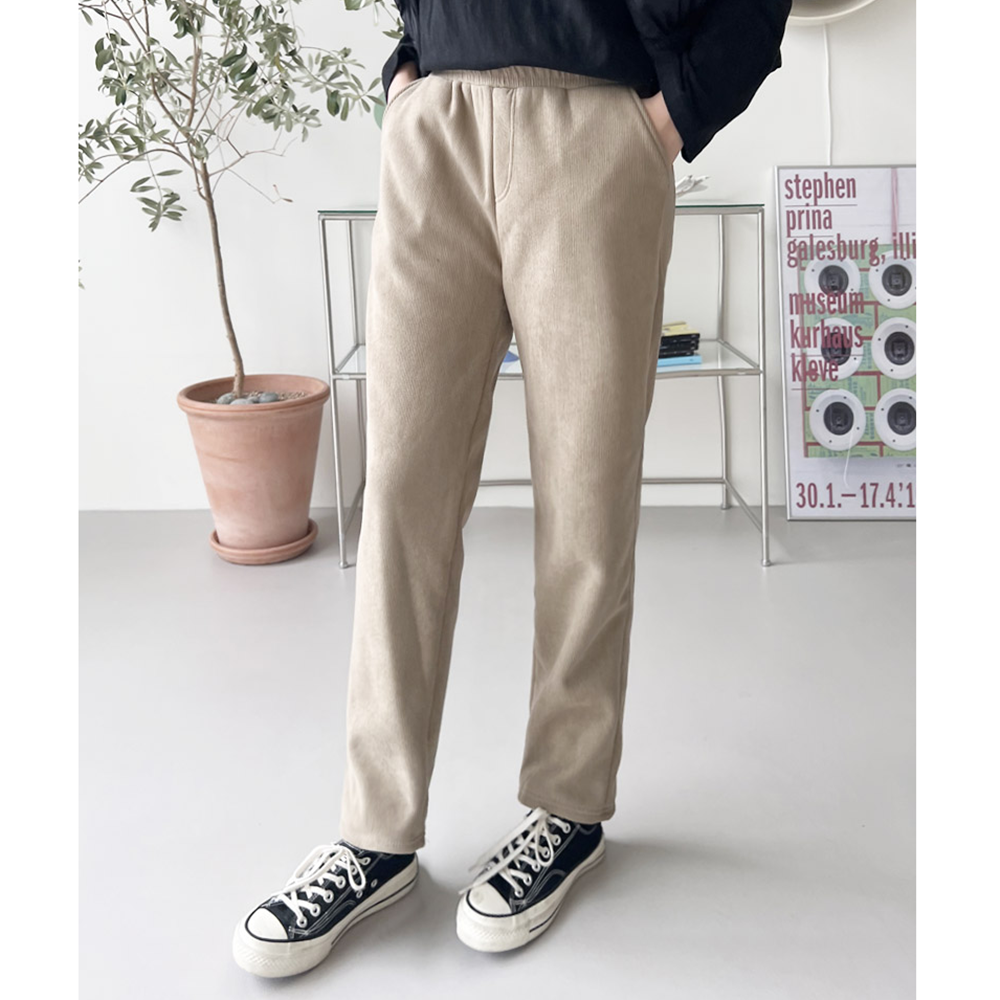 코듀로이팬츠 기모 후리스 고무줄 밴딩 여성 골덴 일자 바지 - 상세 이미지 5