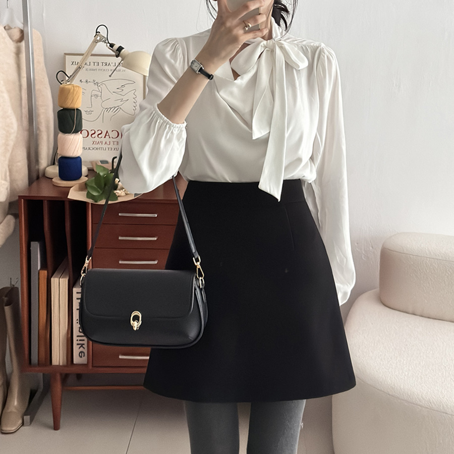디마르 도톰한 울 모직 A라인 미니 스커트 치마 (BLACK) - 상세 이미지 3