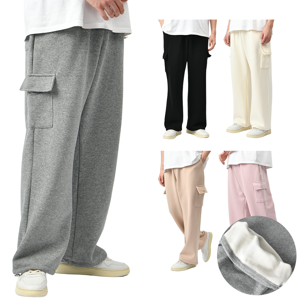 남자 기모 카고 조거팬츠 와이드 밑단 스트링 스판 밴딩 바지 - 상품 이미지
