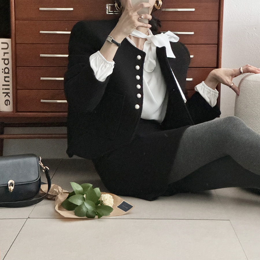 까멜리 하이퀄 도톰한 3온스 누빔 진주단추 부클 모직 싱글 자켓 - 상세 이미지 5